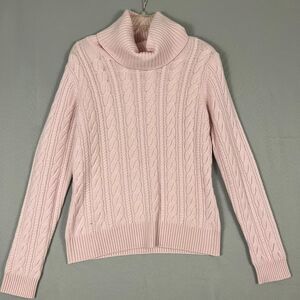 Bloomingdale's Sweater Women's Medium Pink 100% Cashmere Cable‎ Knit Turtleneck